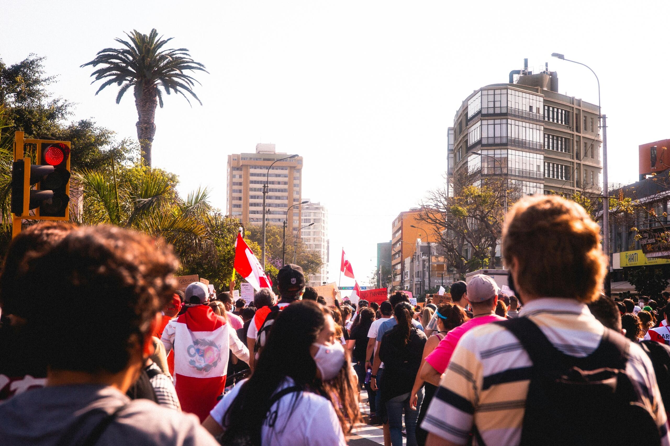 Personas en la calle con sus banderas