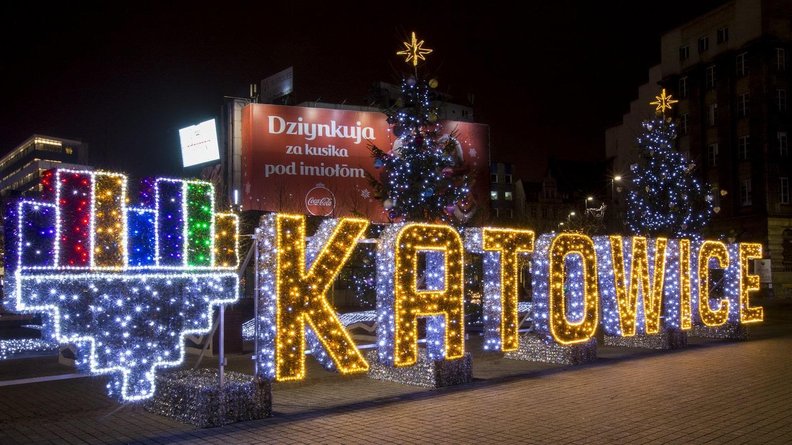 neonowy napis katowice śląsk święta