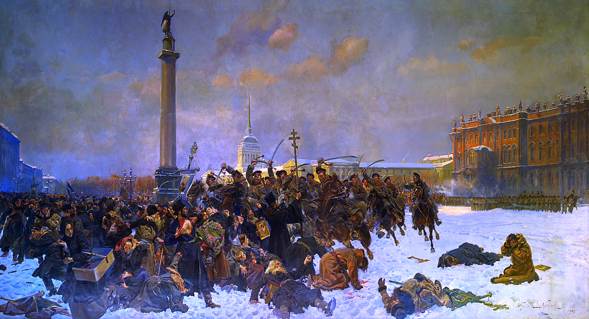 obraz przedstawiający proletariat walczący z wojskami cara mikołaja drugiego