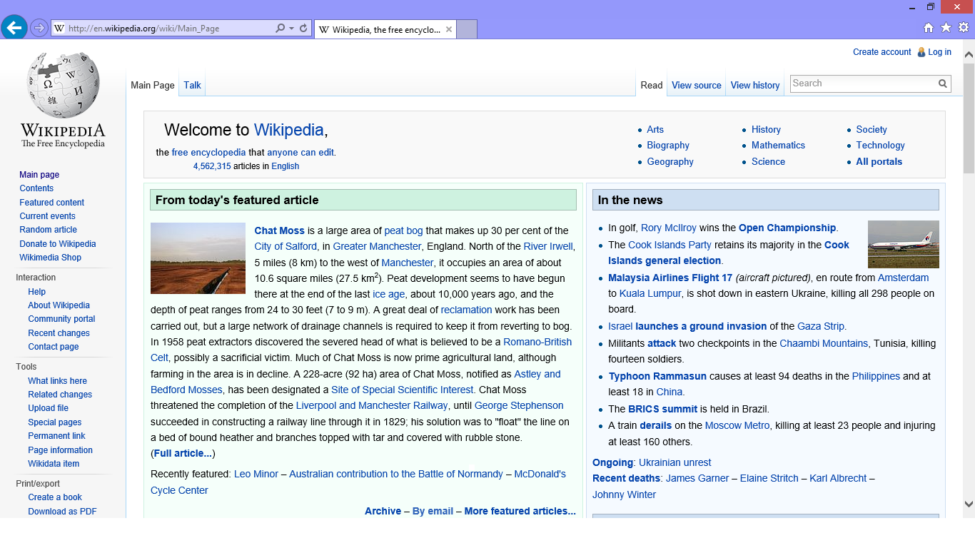 Strona Wikipedii otwarta w przeglądarce Internet Explorer.