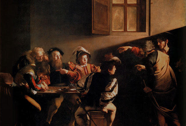 Obraz Caravaggio, ludzie przy stole.