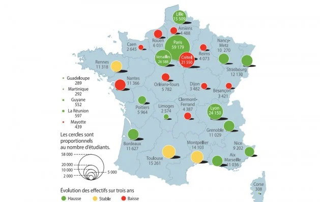 Mapa francuskich miast studenckich