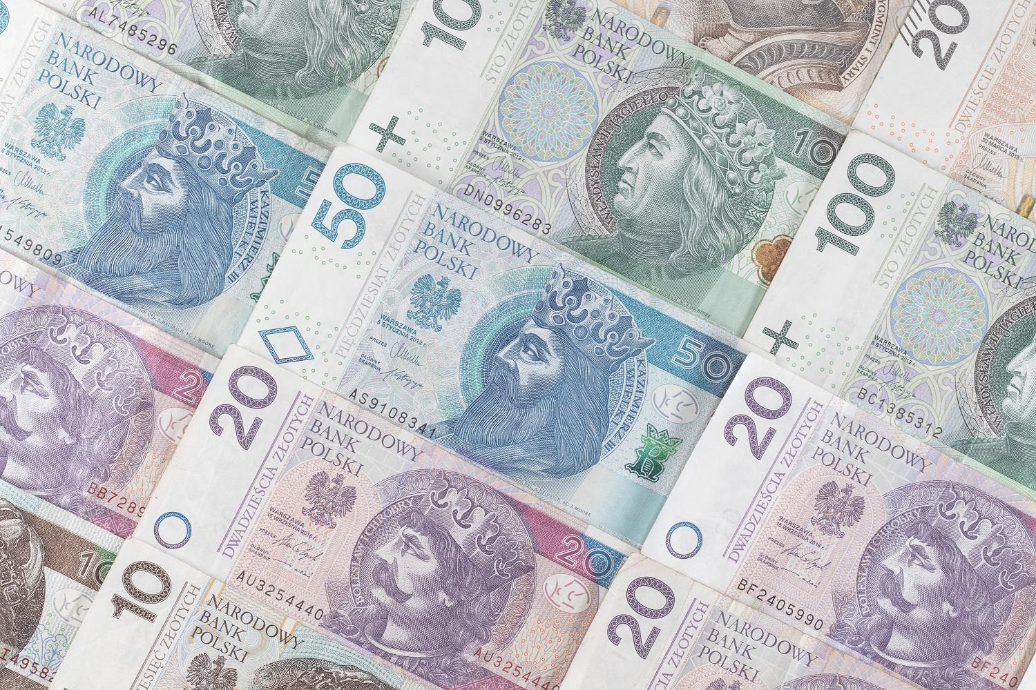 poukładane obok siebie banknoty o różnych nominałach polski złoty