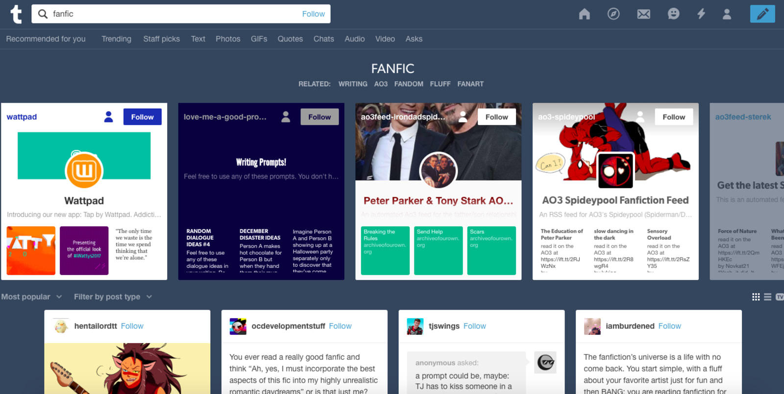 odpowiedzi na zapytanie fanfic wpisane w wyszukiwarce portalu tumblr