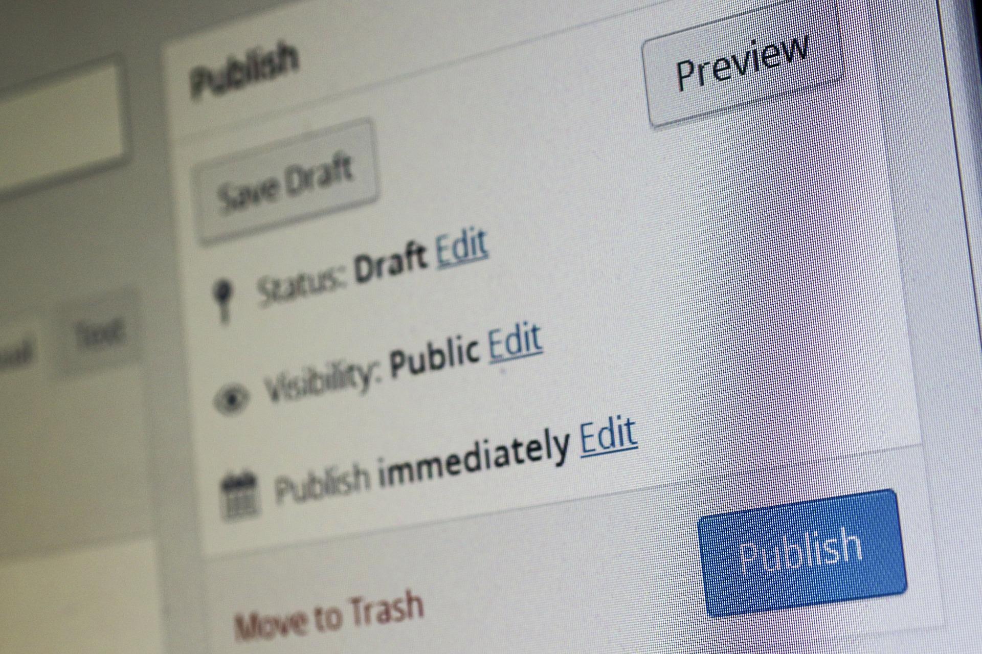 opcje dotyczące zapisu publikacji i aktualizacji postu w wordpress