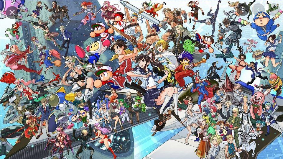 grafika przedstawiająca postacie z gier japońskiego koncernu konami