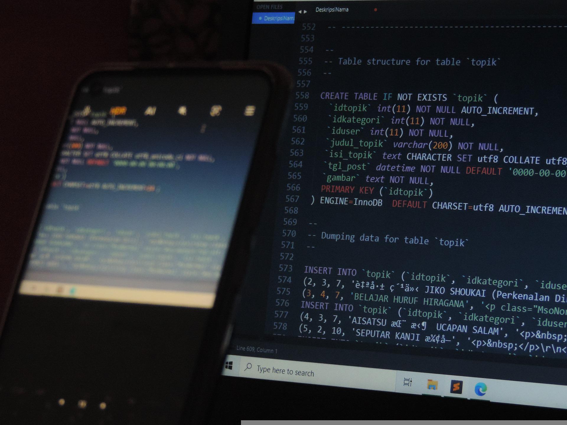 baza danych i kod napisany w sql