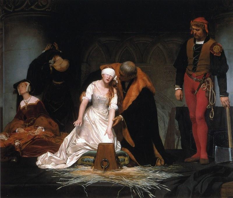 Paul Delaroche egzekucja Lady Jane Grey obraz luszie kobieta biala suknia