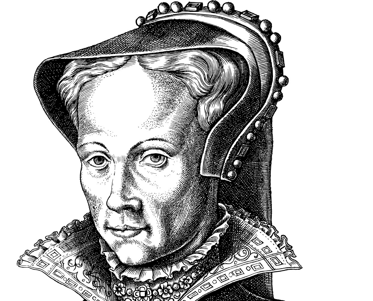 królowa Maria I czarno-biały portret