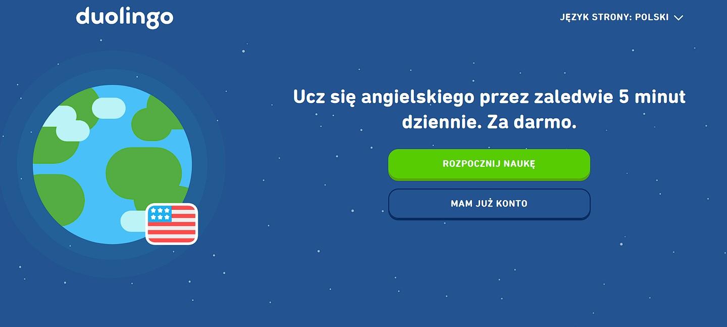 strona startowa do nauki angielskiego na stronie duolingo