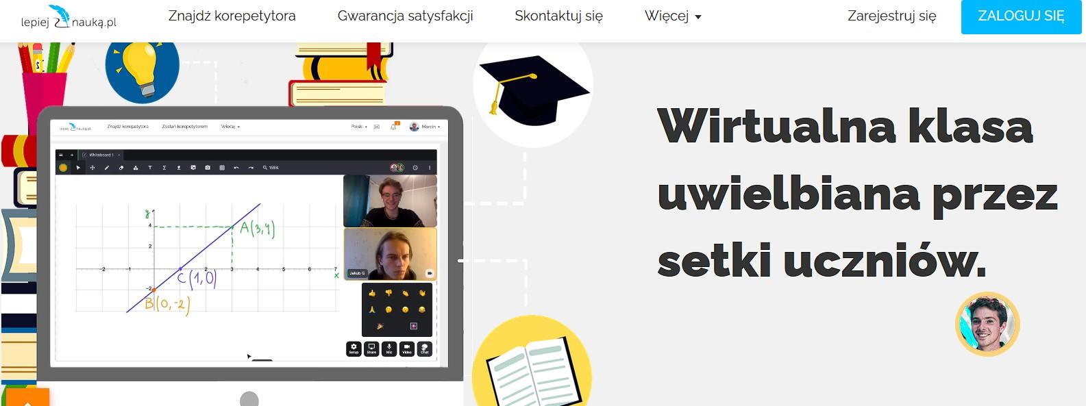 kolorowa strona główna ukazująca przykładową lekcję na platformie lepiej z nauką