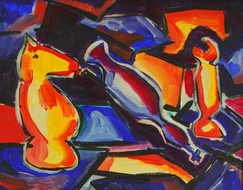 Figury szachowe, obraz abstrakcyjny, szachy na obrazie.