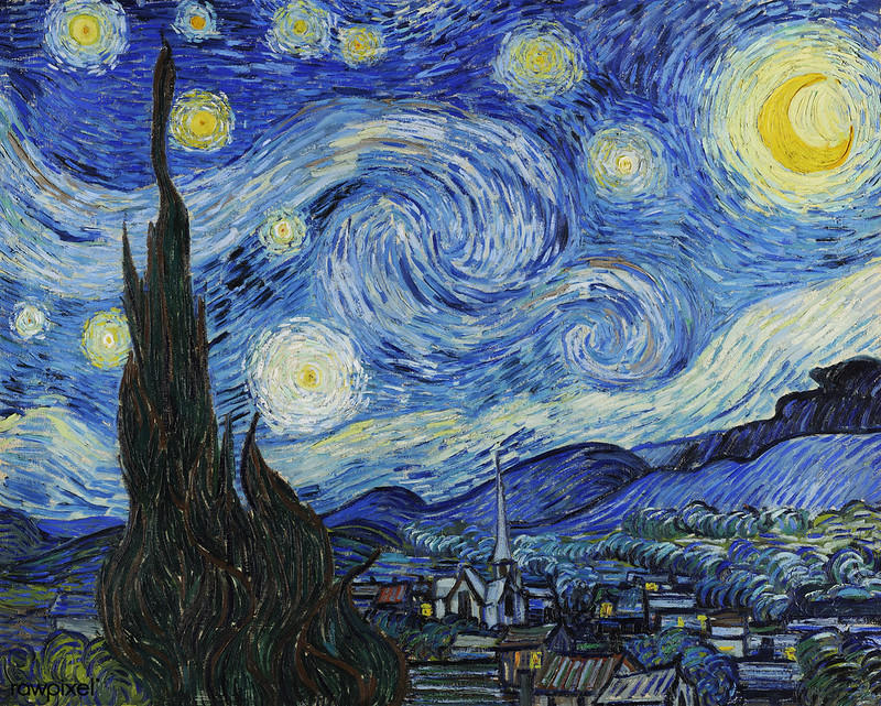 Gwiaździsta noc, Vincent van Gogh, niebo, gwiazdy, pejzaż, obraz.