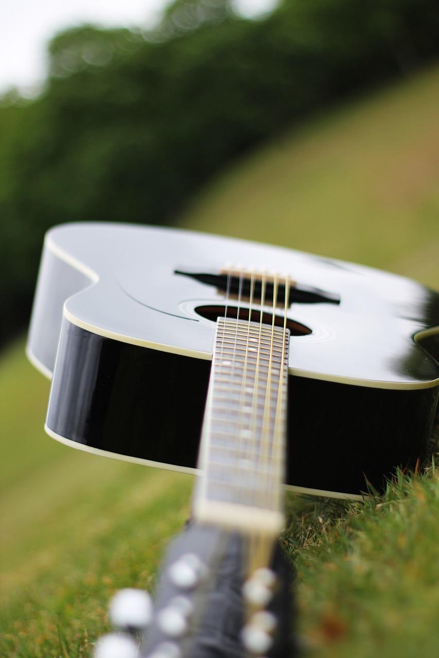 gitara akustyczna leżąca na trawie