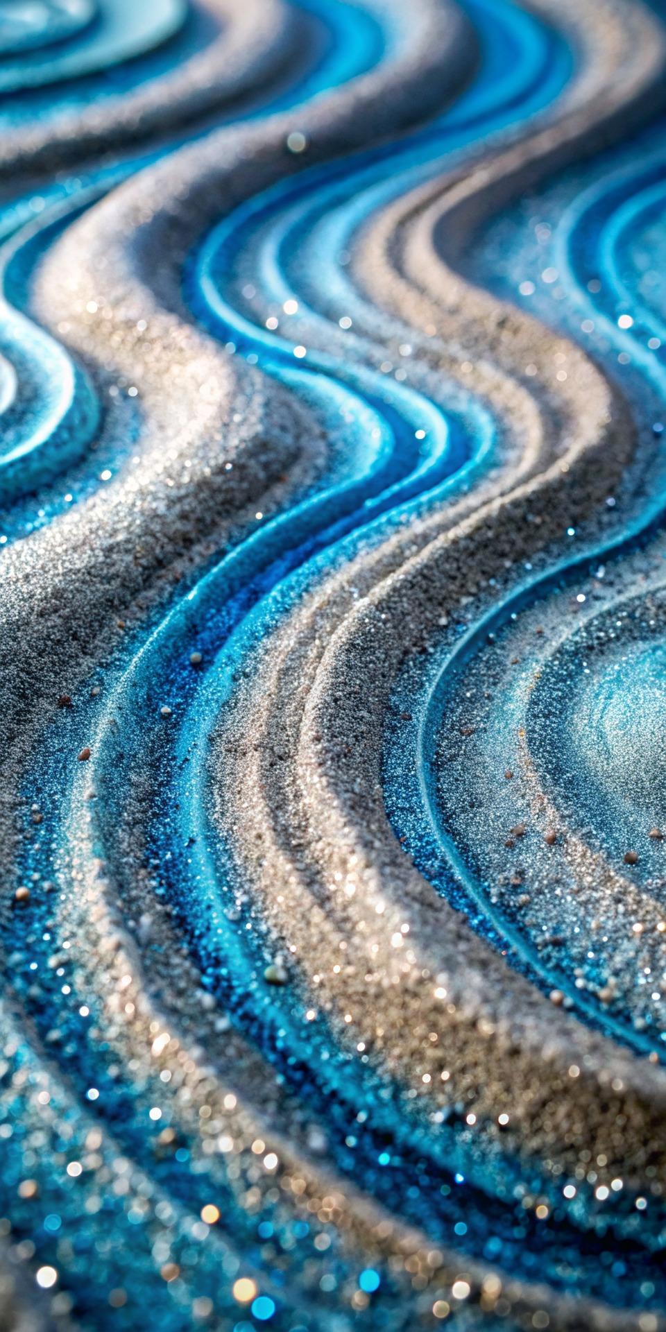 Niebieski piasek ułożony w fale.