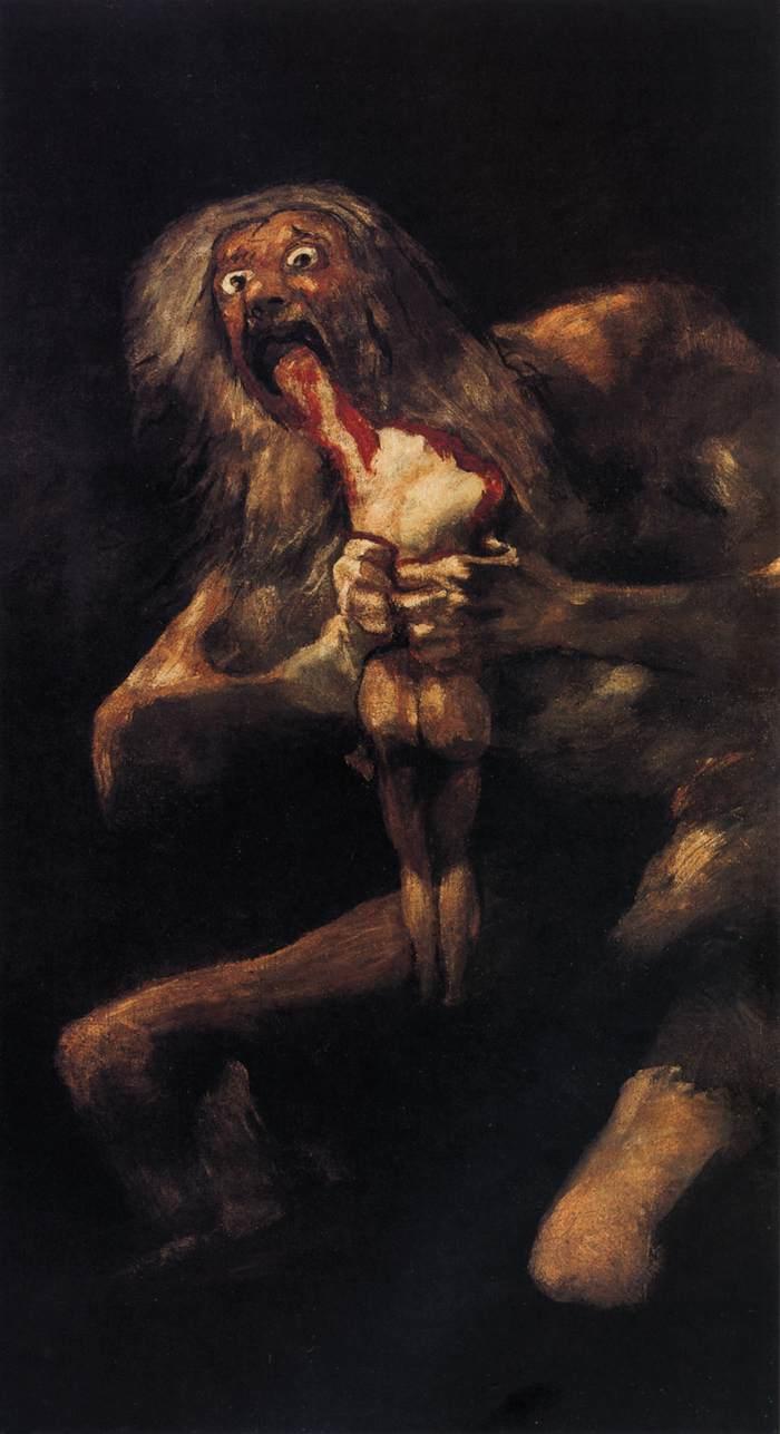 Saturn pożerający swojego syna, Francisco de Goya, mężczyzna kanibalizujący zwłoki.