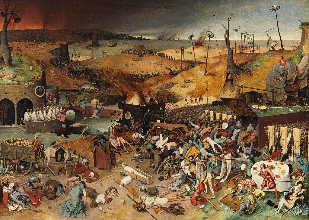Triumf śmierci, Pieter Bruegel Starszy, miasto i ciała ofiar bo wielkiej bitwie.