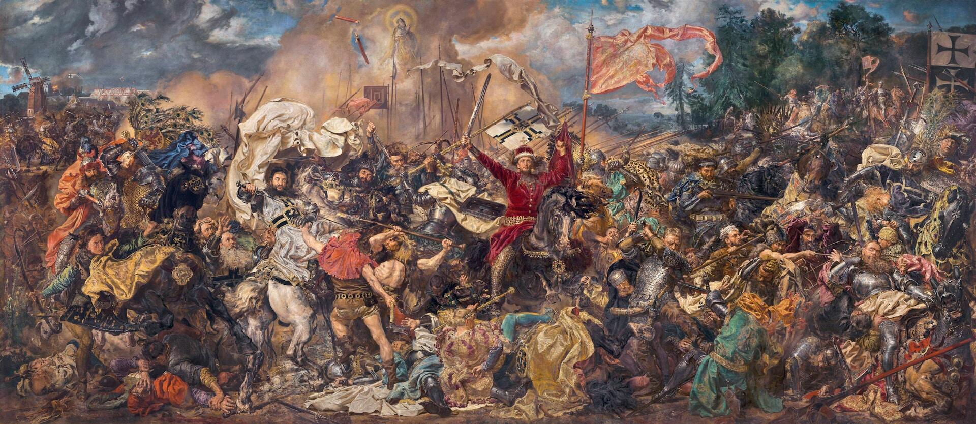 Obraz Jana Matejki przedstawiający bitwę pod Grunwaldem wiszący w Muzeum Narodowym w Warszawie. Unsplash: Europeana