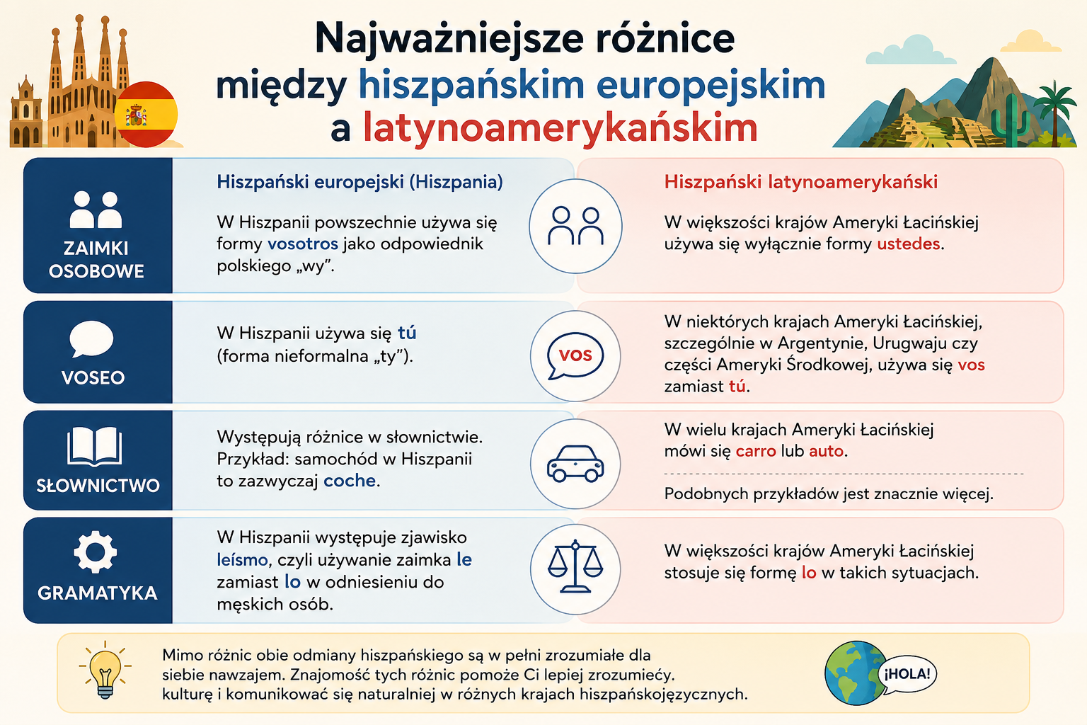 Różnice między hiszpański europejskim i latynoamerykańskim
