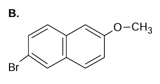 Struktura chemiczna 7-bromo-2-metoksynaftalenu z grupami bromu i metoksy w układzie pierścieniowym naftalenu.