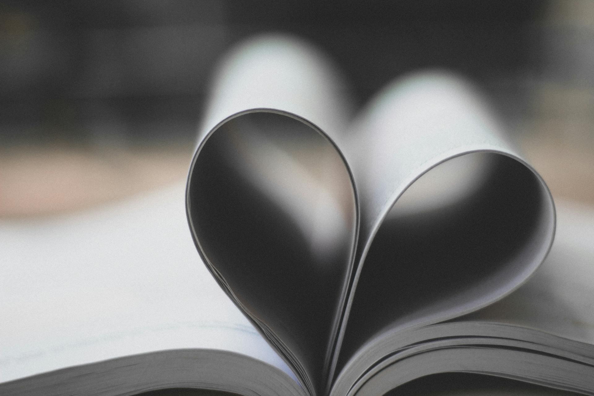 folhas de livro em forma de coração