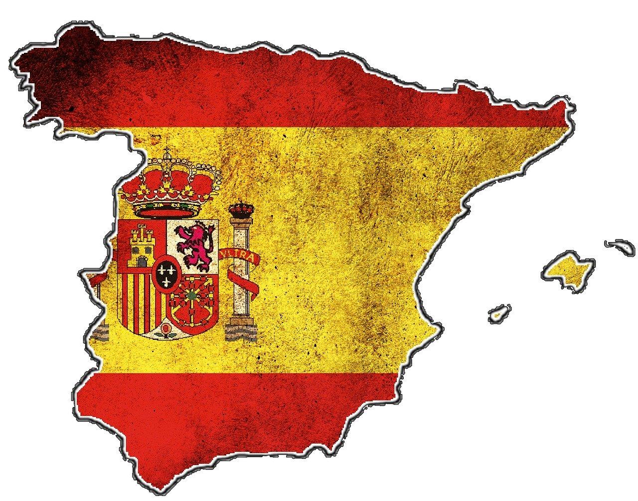 O recorte do território espanhol preenchido com a bandeira espanhola.