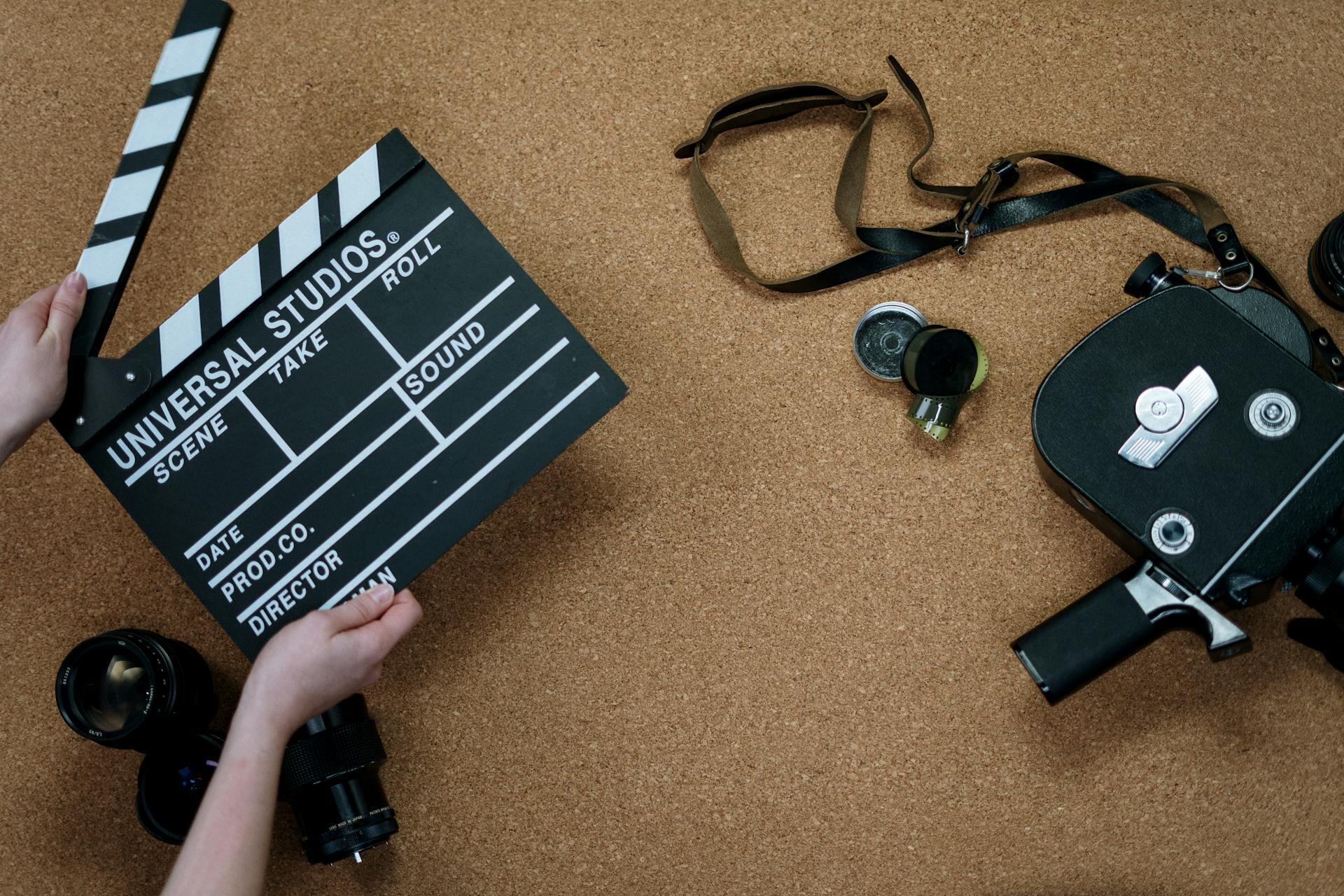 claquete de filme e câmara