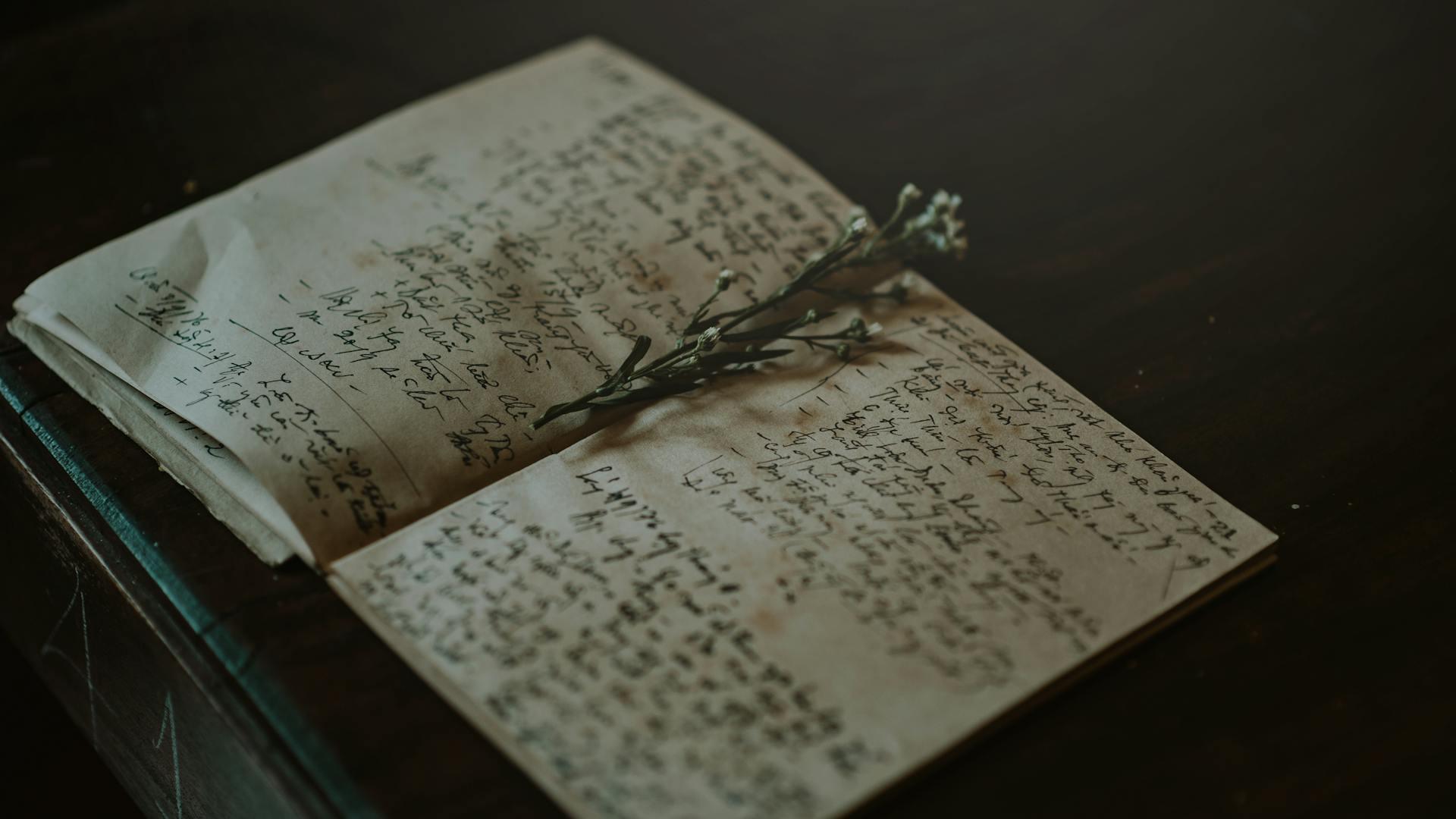 livro aberto com escrita à mão