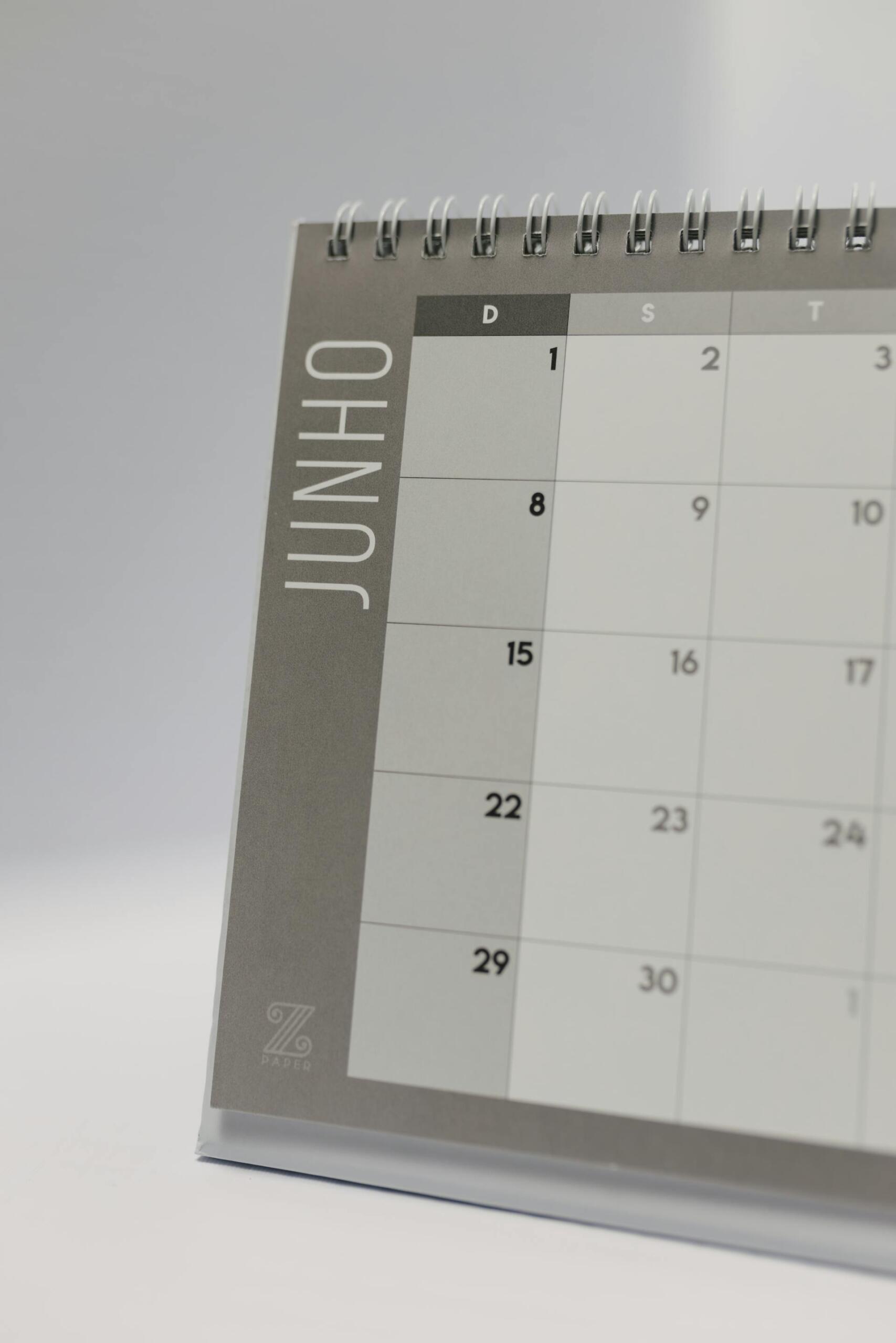 calendários no mês de junho