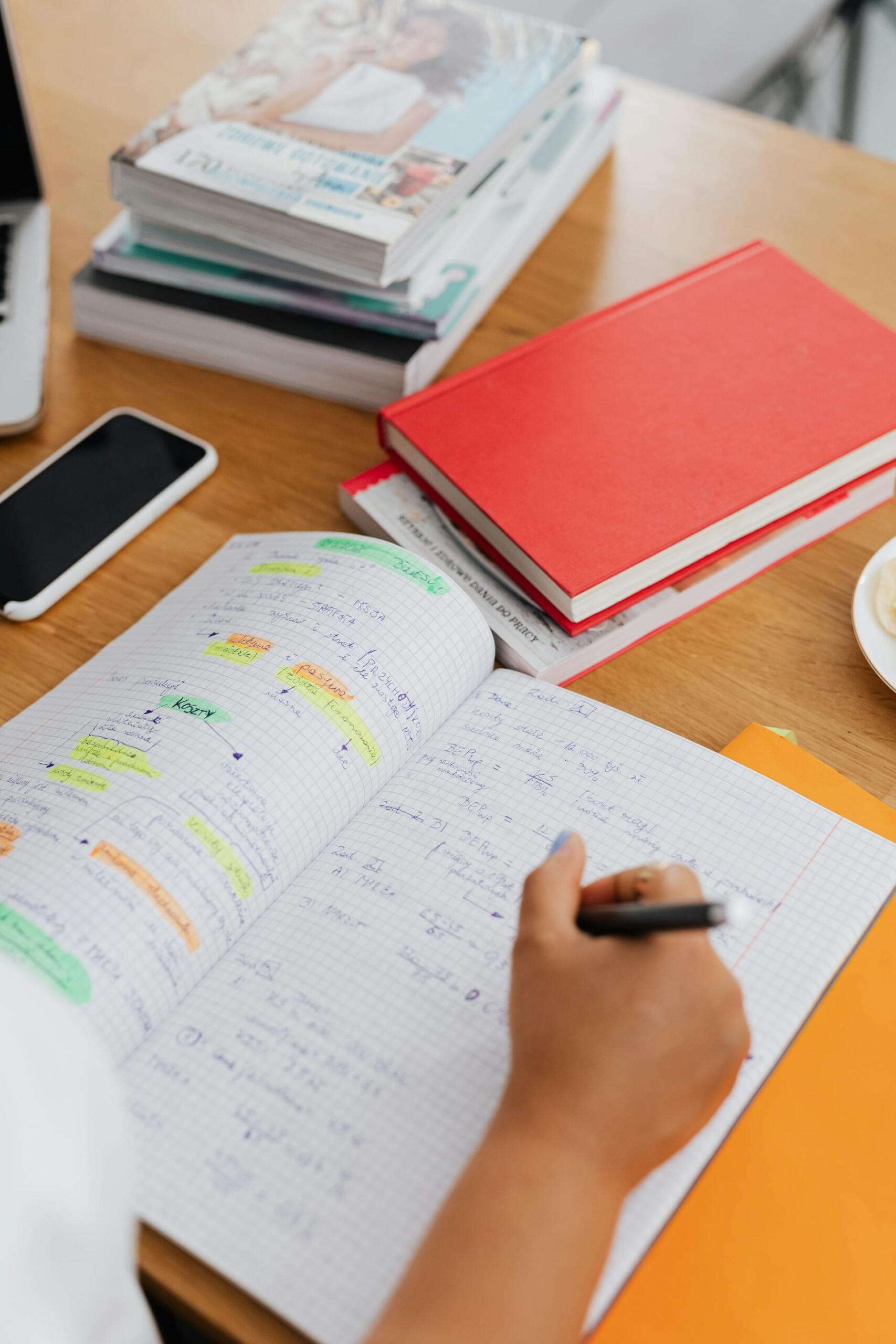 caderno cheio de fórmulas matemáticas