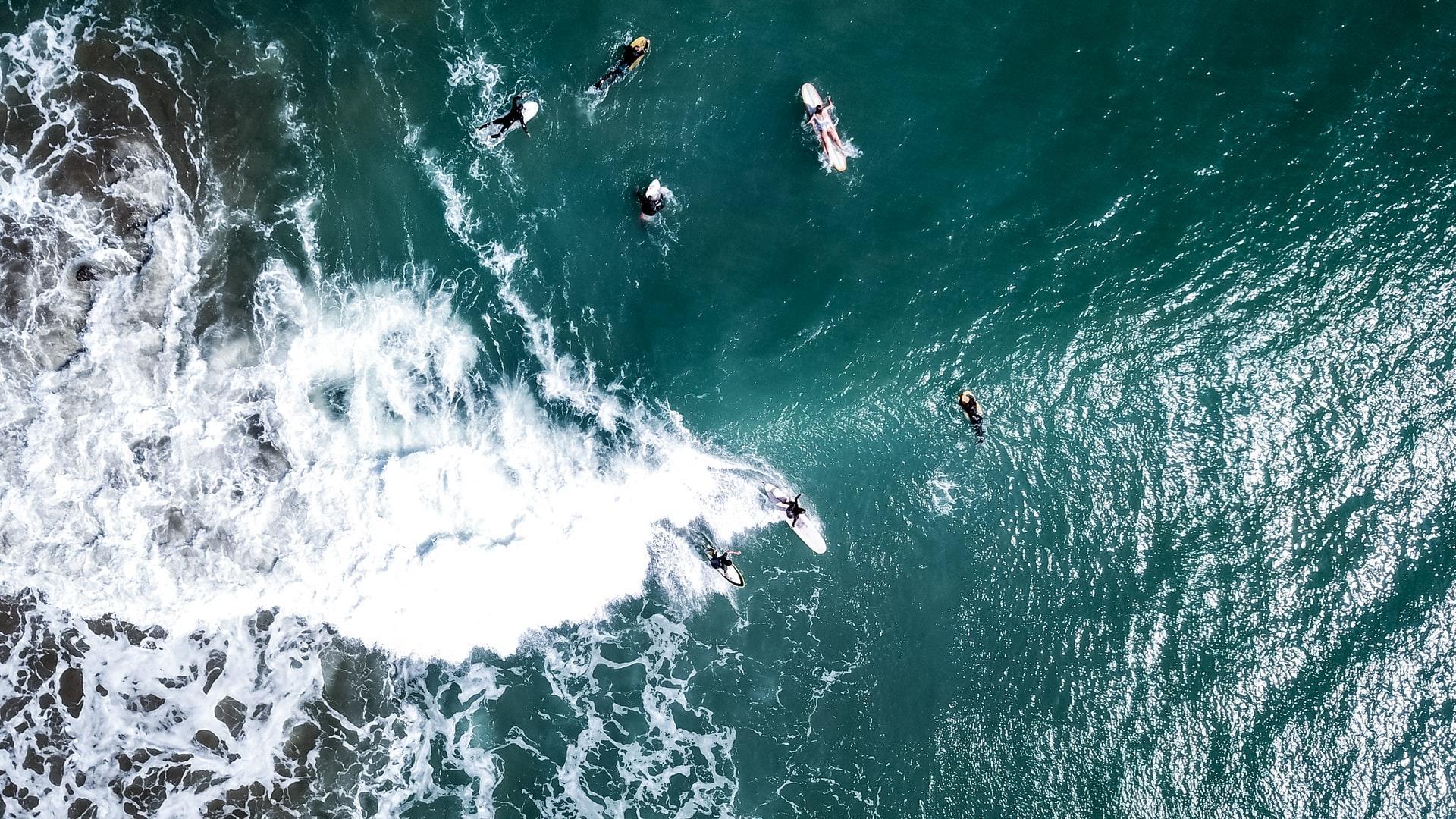 ondas com surfistas