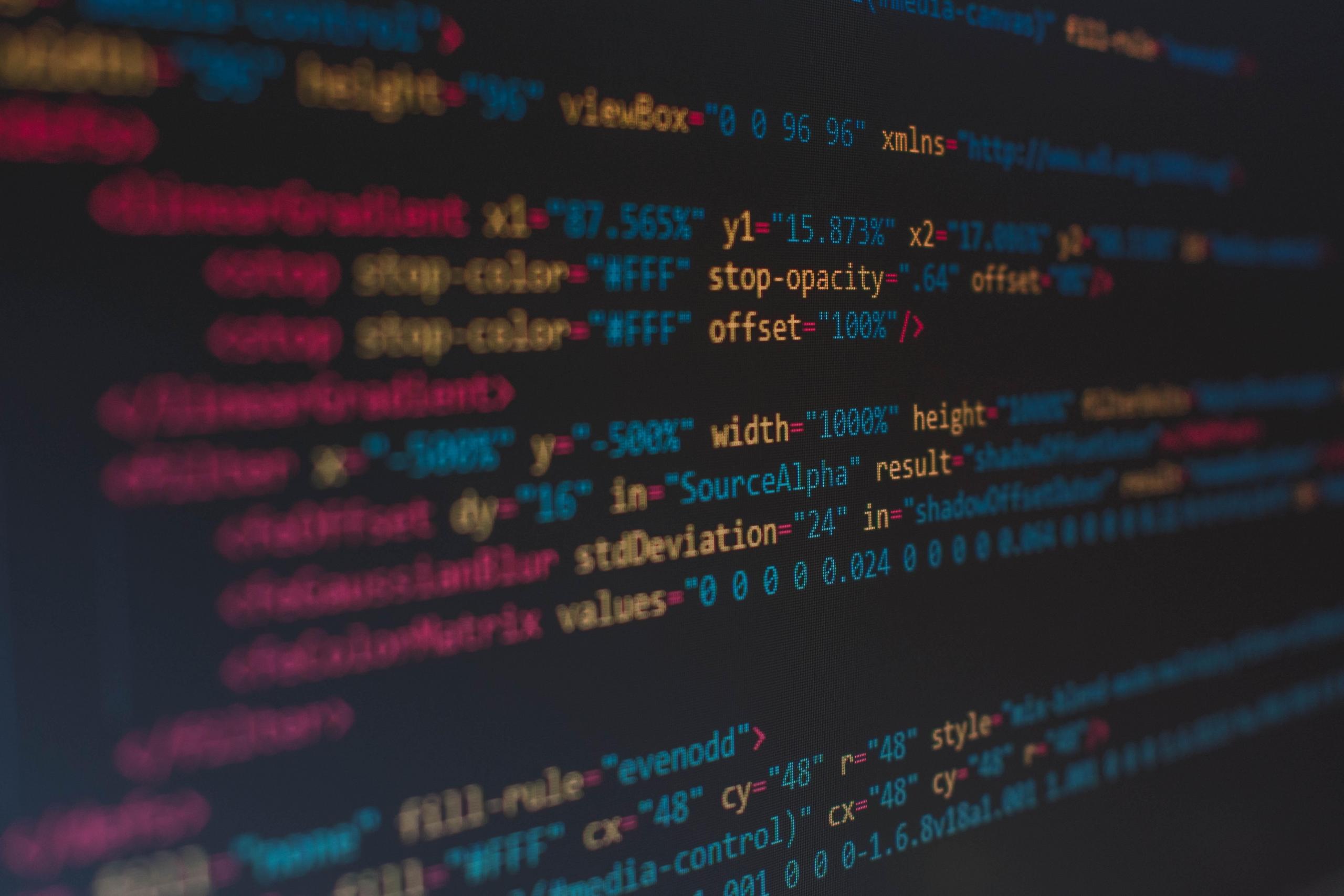Código de programação no ecrã
