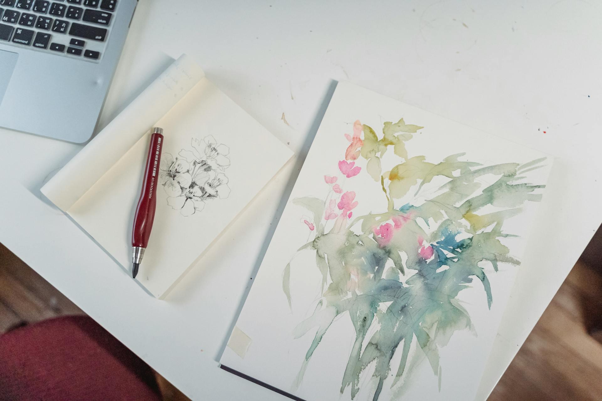 desenho e aguarelas de flores