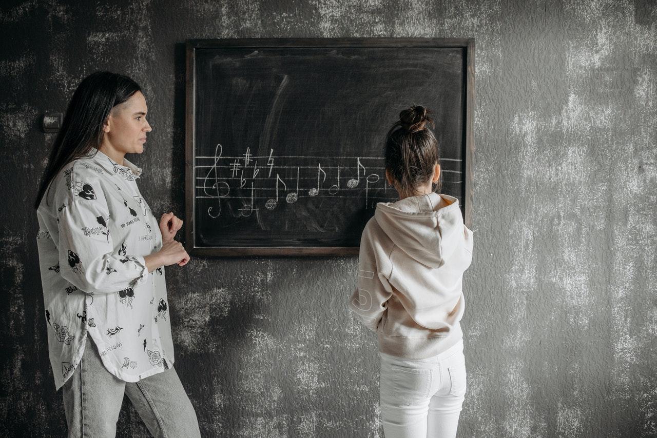 professora e aluno com quadro