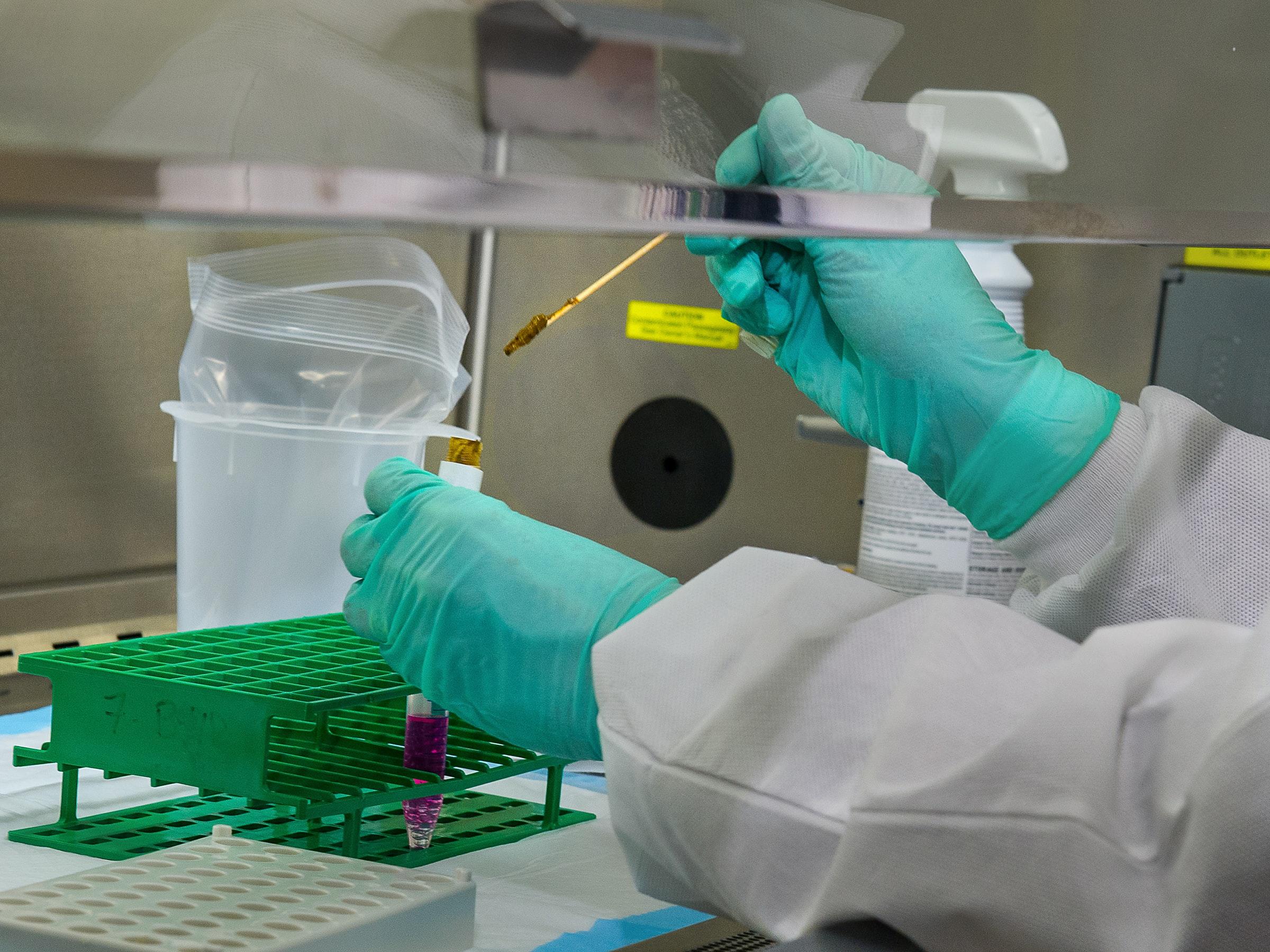 Mãos num laboratório