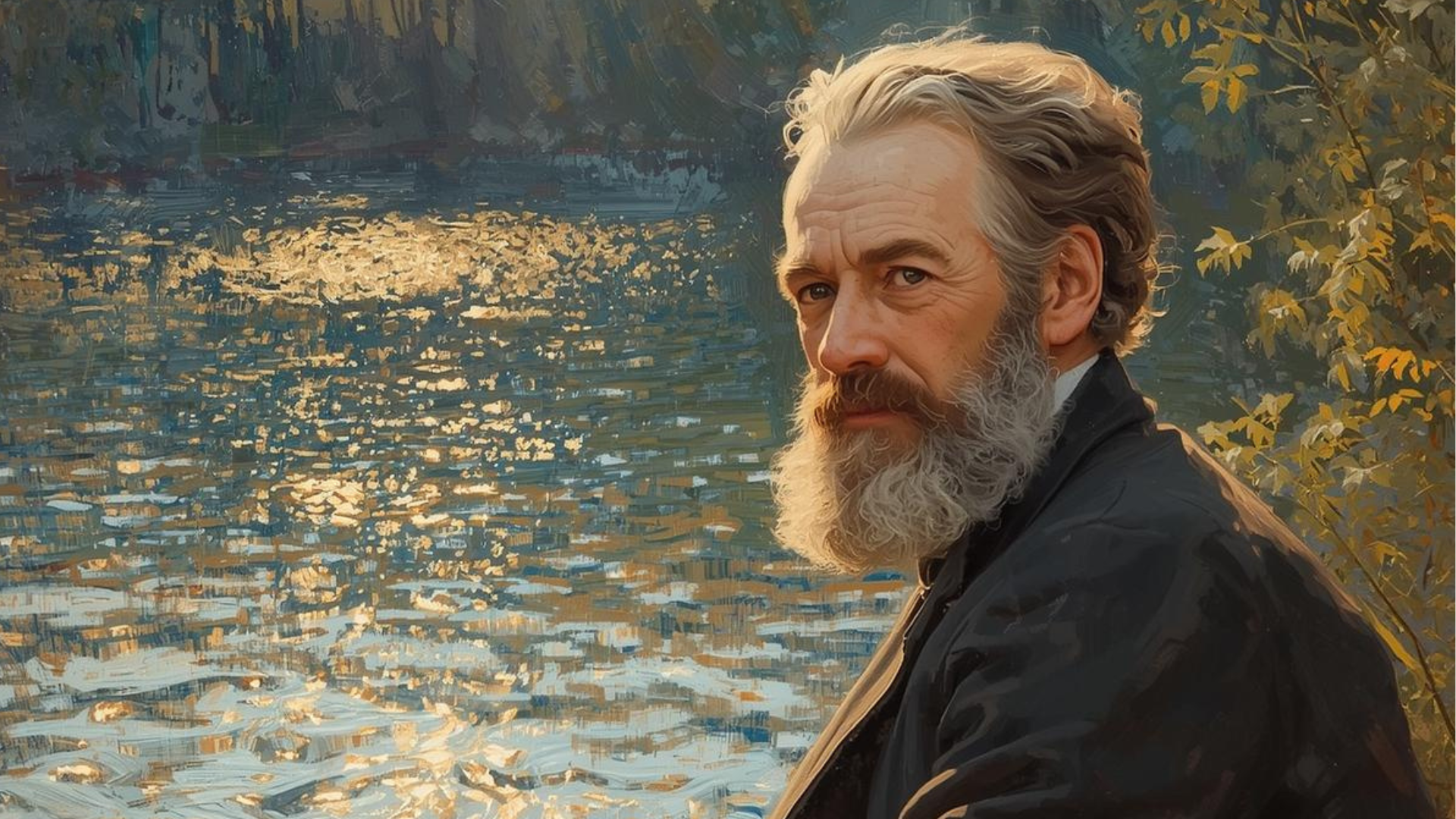 Claude Monet à beira de um rio a pintar