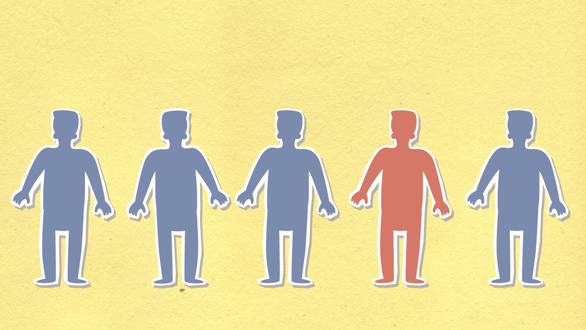 figuras de homens a azul e um a vermelho