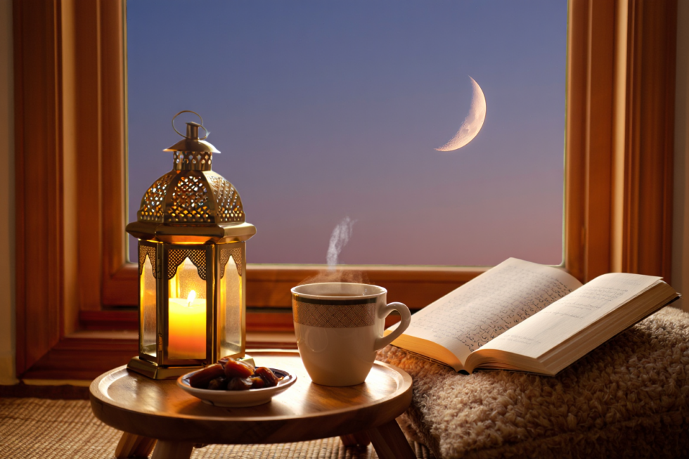 فنجان قهوة أثناء رمضان في الليل