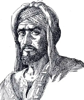رسم تعبيري للشاعر الجاهلي "امرؤ القيس" يظهره بزي تاريخي يعكس طابع الحياة العربية القديمة.