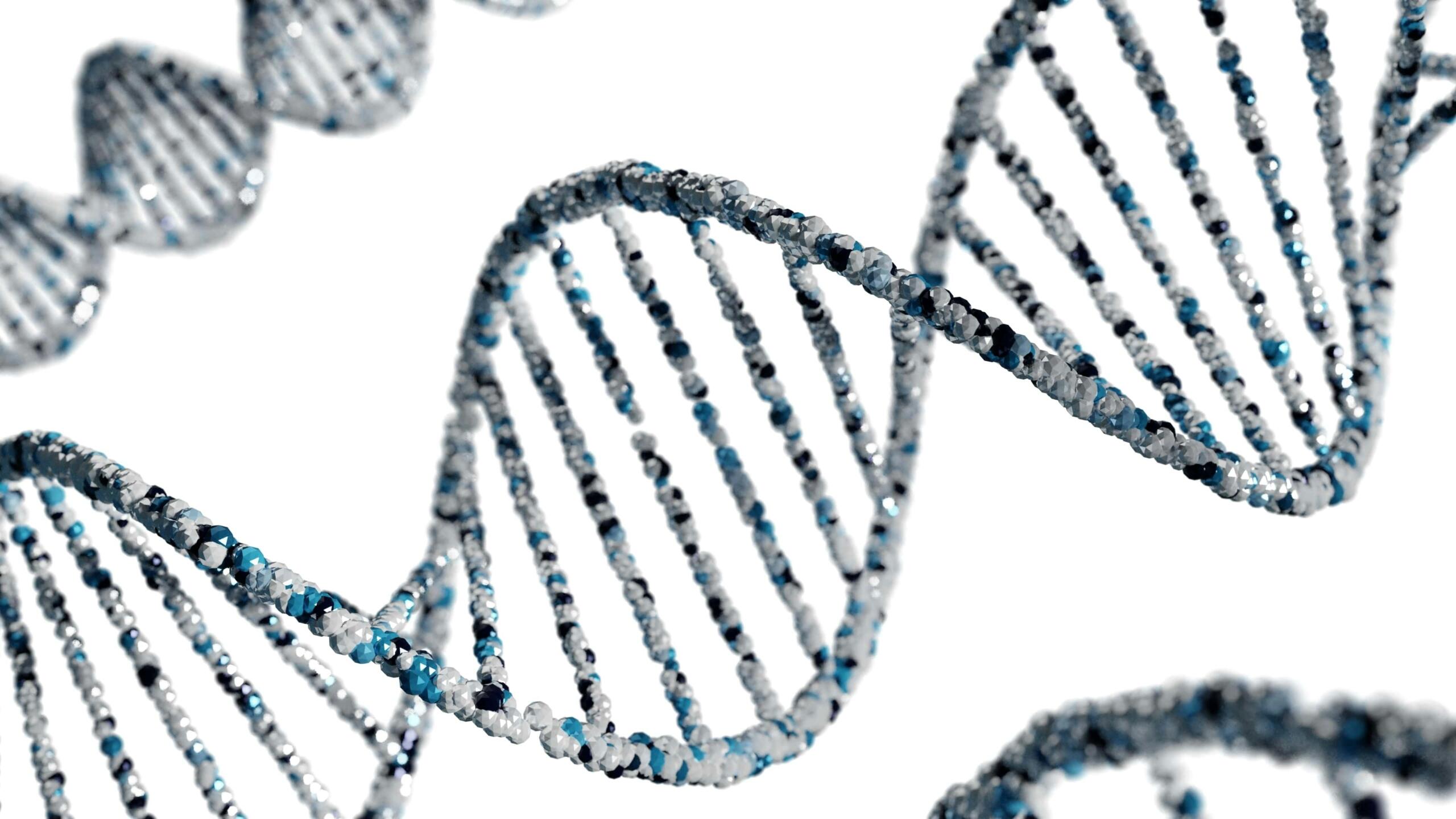 صورة لمجسم ثلاثي الأبعاد لشريط الحمض النووي (DNA).