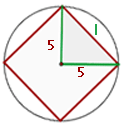Bestimme die Seite des Quadrats, um das im Kreis eingeschriebene Quadrat zu berechnen
