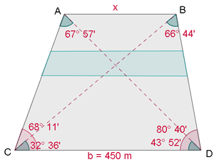 Berechnung des Abstands zwischen zwei unzugänglichen Punkten in einem Parallelogramm