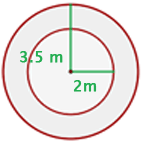Dos circunferencias concéntricas, una con un radio de 3,5m y la otra de 2ñ