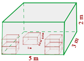 En al figura se ven claramente el valor de las aristas tanto del almacén cono las cajas. 