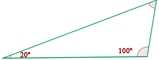 representación gráfica de triangulo semejante con ángulos de 20 y 100 grados