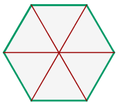 Hexágono con la unión de sus vértices con líneas formando triángulos equilateros