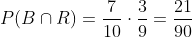 probabilidad de eventos dependientes para B y R