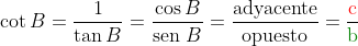 fórmula de cotangente
