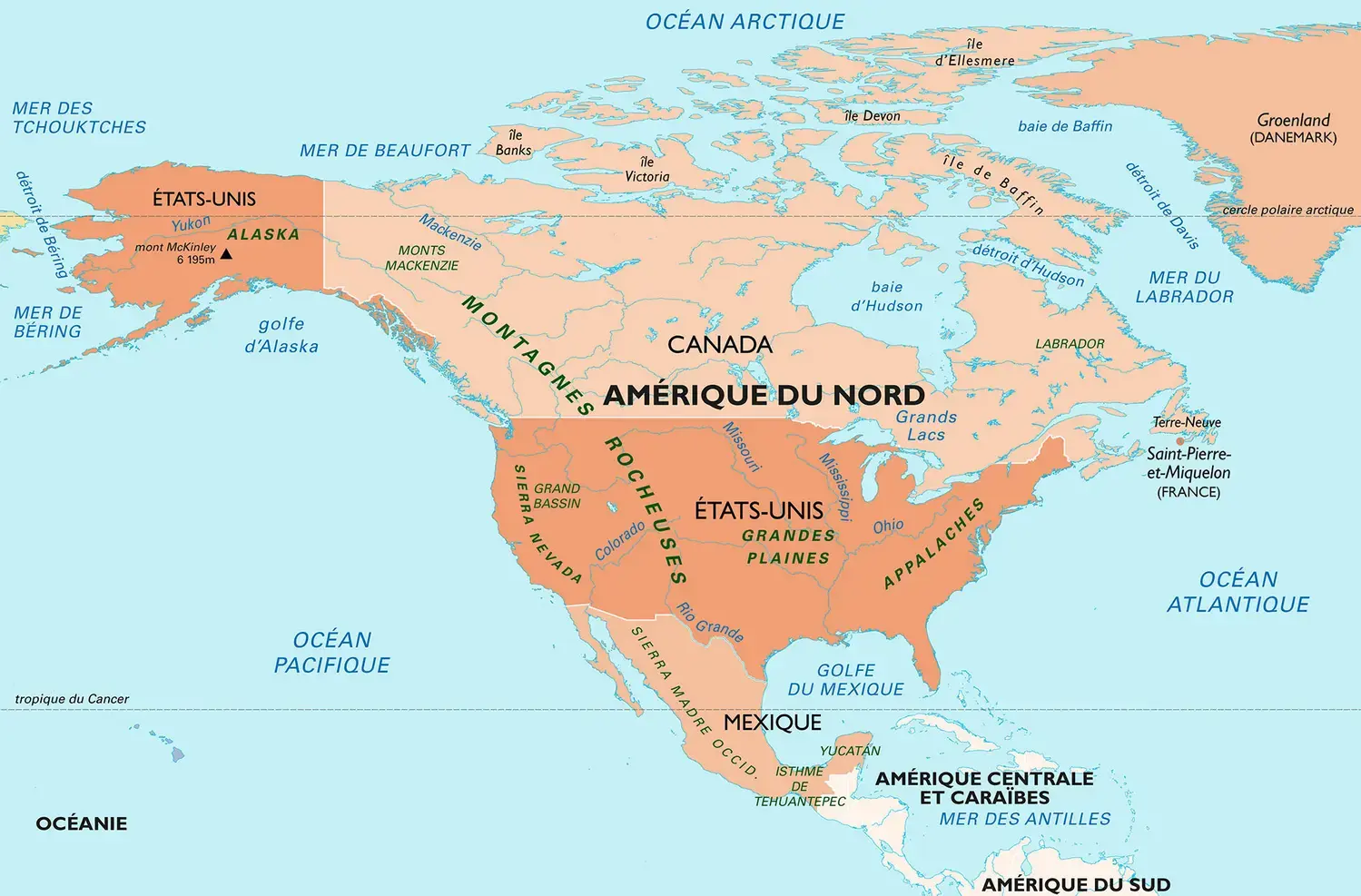 carte generale de l amerique du nord orange