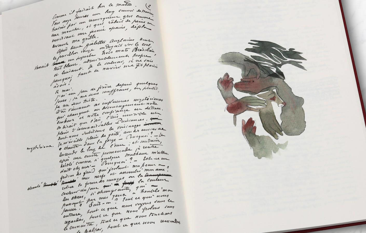 livre avec écriture ancienne et image du Horla